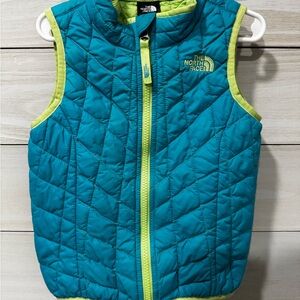 The North Face Teal Quilted Vest with Lime Trim